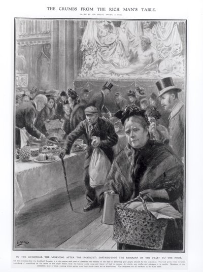 De Kruimels van de Tafel van de Rijke Man: Het Uitreiken van de Resten van het Feest aan de Armen in de Guildhall de Ochtend na het Banket door Samuel Begg